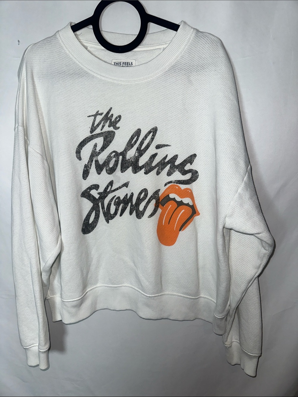 American Eagle Outfitters White Crewneck Sweatshirt with Orange Tongue Graphic